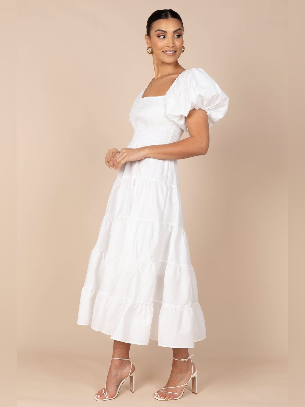 Petal & Pup Annette Puff Sleeve Shirred Midi Dress Small B409 - Picture 2 of 6